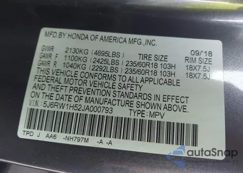 2018 Honda Cr-V Ex из США, поврежденный, VIN 5J6RW1H52JA000793